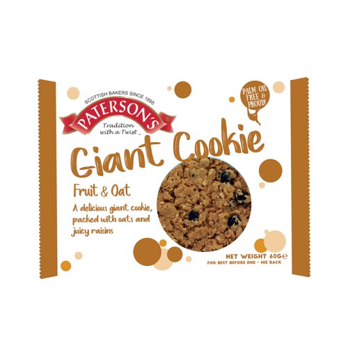 Patersons Giant Cookie Fruity Oat 60g (Pack of 18) F5317