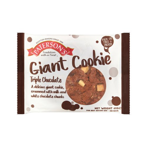 Patersons Giant Cookie Triple Chocolate 60g (Pack of 18) F5318