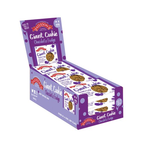 Patersons Giant Cookie Chocolate Fudge 60g (Pack of 18) F5319