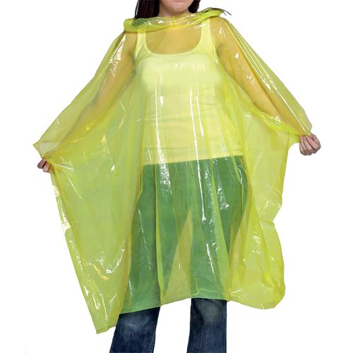 Fire Chief Adult Disposable Waterproof Rain Poncho with Hood Pack of 250 Yellow 50 x 80 inch Office Monster