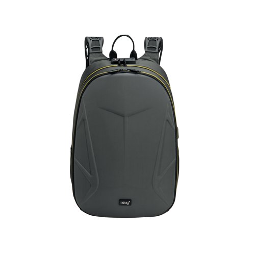 I-Stay 15.6 Inch Laptop Hardshell Backpack with USB Port and Anti-Theft Padlock Grey/Yellow IS0311