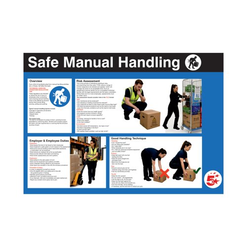 5 Star Safe Manual Handling Sign Laminated Paper A2 VHS131