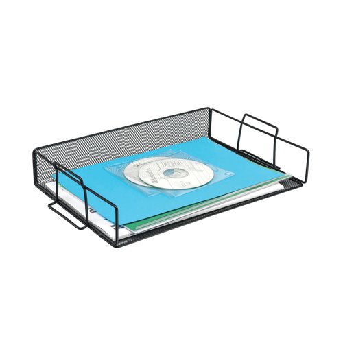 5 Star Office Mesh Letter Tray Scratch Resistant Stackable Side Load Landscape Foolscap Black