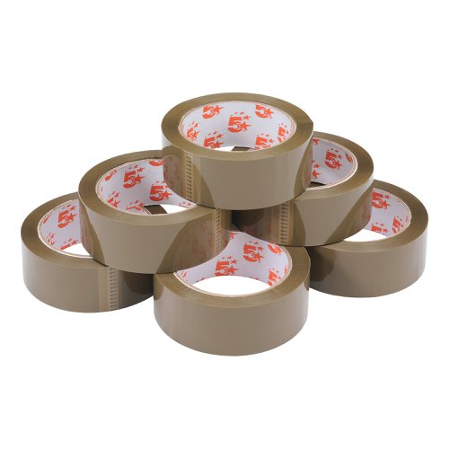 5 Star Office Packaging Tape Polypropylene 38mmx66m Buff (Pack of 6)