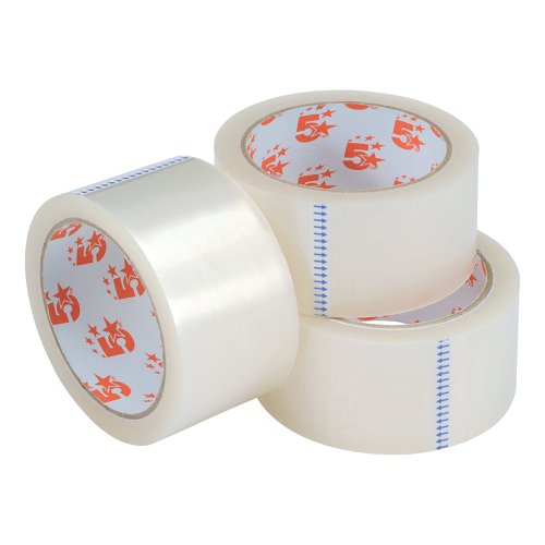 5 Star Office Clear Tape Roll Large Easy-tear Polypropylene 40 Microns 48mmx66m (Pack of 3)