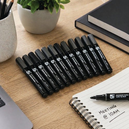 FS296077 5 Star Permanent Marker Bullet Tip Xylene/Toluene-free Smear Proof Black (Pack of 12) 296077