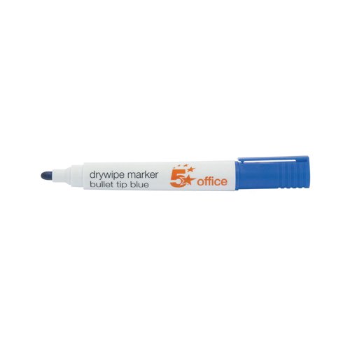 5 Star Office Drywipe Marker Xylene/Toluene-free Bullet Tip 3mm Line Blue (Pack of 12)