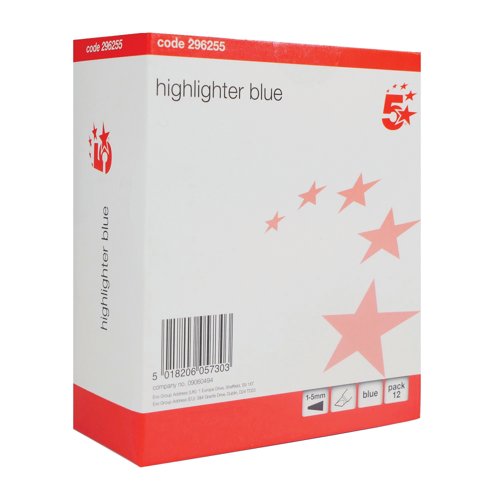 5 Star Highlighter Chisel Tip 1-5mm Line Blue (Pack of 12) 296255