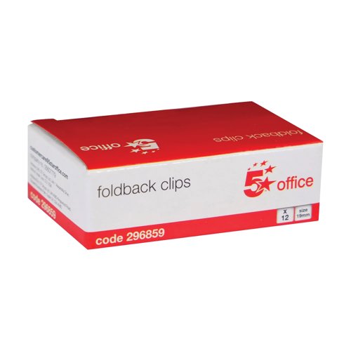 FS296859 5 Star Office Foldback Clips 19mm Black (Pack of 12)