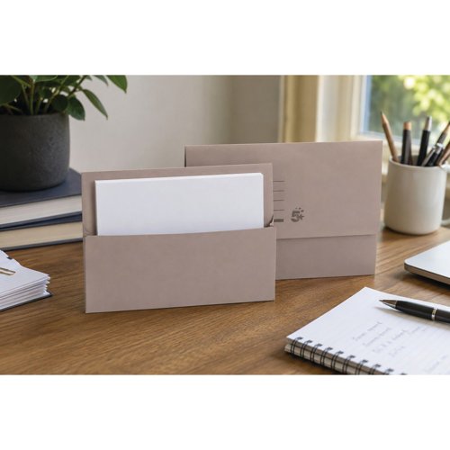 FS297315 5 Star Recycled Half Flap Document Wallet Foolscap 250gsm Capacity 32mm Buff (Pack of 50) 297315