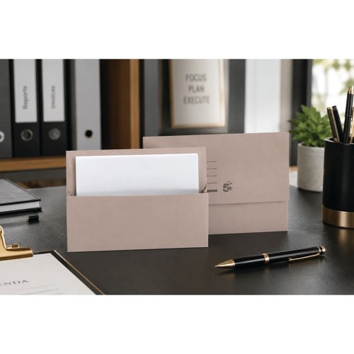 FS297315 5 Star Recycled Half Flap Document Wallet Foolscap 250gsm Capacity 32mm Buff (Pack of 50) 297315