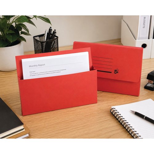 FS297382 5 Star Recycled Half Flap Document Wallet Foolscap 250gsm Capacity 32mm Red (Pack of 50) 297382