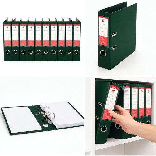 FS340360 5 Star Premium Lever Arch File A4 70mm Spine Polypropylene Green (Pack of 10) 340360