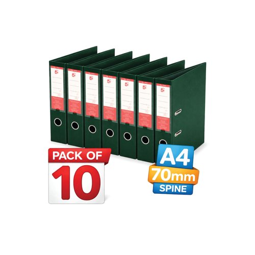 FS340360 5 Star Premium Lever Arch File A4 70mm Spine Polypropylene Green (Pack of 10) 340360