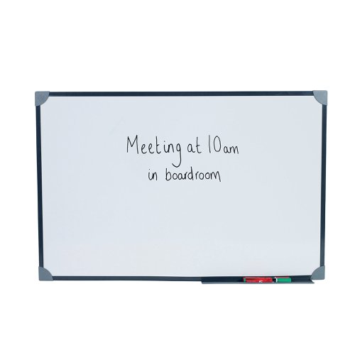 5 Star Office Magnetic Drywipe Board Steel Trim with Fixing Kit and Detachable Pen Tray 900x600mm | VOW