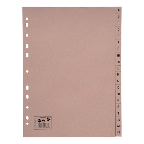 5 Star Eco Index A-Z Recycled Card Multipunched 150gsm A4 Buff (Pack of 20)