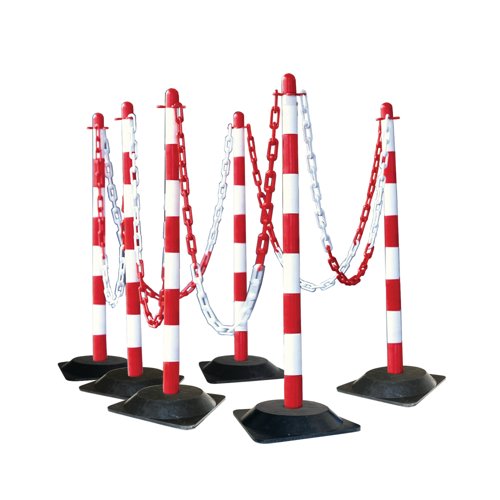 Guarda Chain Post Set with 6 Posts Red/Wht Rubber Base FS599681