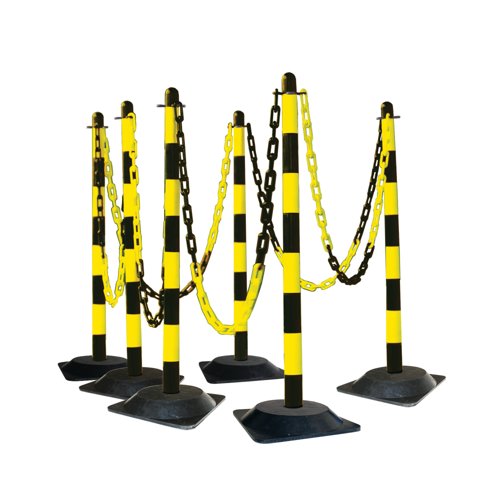 Guarda Chain Post Set with 6 Posts Ylw/Blk Rubber Base FS599711