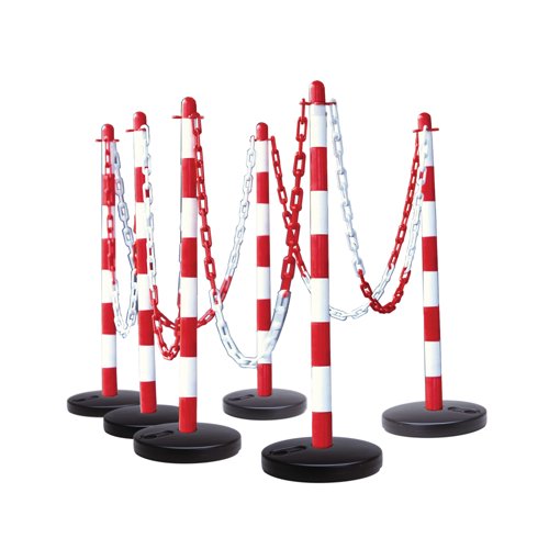 Guarda Chain Post Set with 6 Posts Red/Wht Round Base FS599742