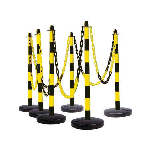 Guarda Chain Post Set with 6 Posts Ylw/Blk Round Base FS599810