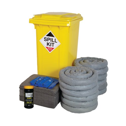 5 Star Gel Pup Spill Kit in a Yellow Wheelie Bin 240L Grey FS637024