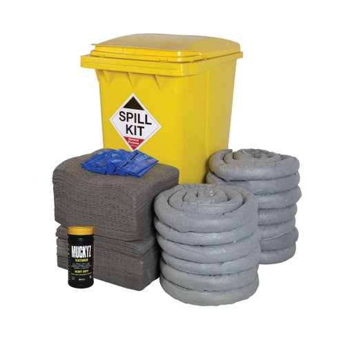 5 Star Gel Pup Spill Kit in a Yellow Wheelie Bin 240L Grey FS637185