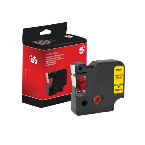 Five Star Non-OEM Replacement for Dymo 45018 Black on Yellow 12mm x 7m FS671601