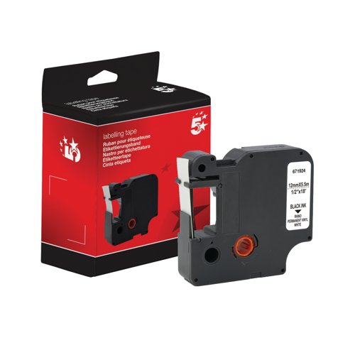 Five Star Non-OEM Replacement for Dymo 18444 Black on White 12mm x 5.5m FS671924