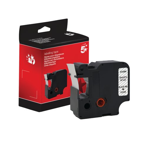 Five Star Non-OEM Replacement for Dymo 45800 Black on Clear 19mm x 7m FS672399