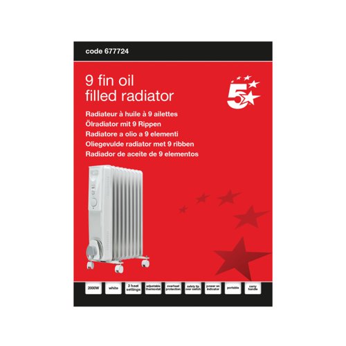 5 Star 9 Fin Oil Filled Radiator 2000W White FS677724