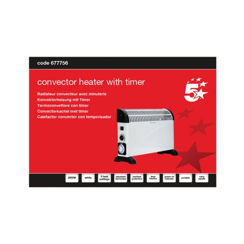 5 Star Convector Heater 2000W with Timer White FS677756