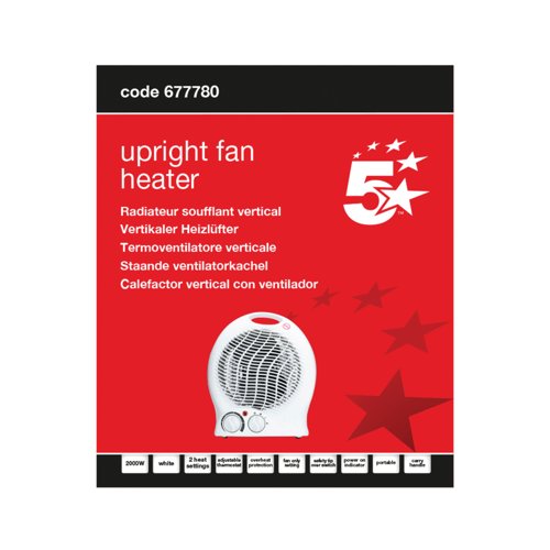 5 Star Upright Portable Fan Heater 2000W White FS677780
