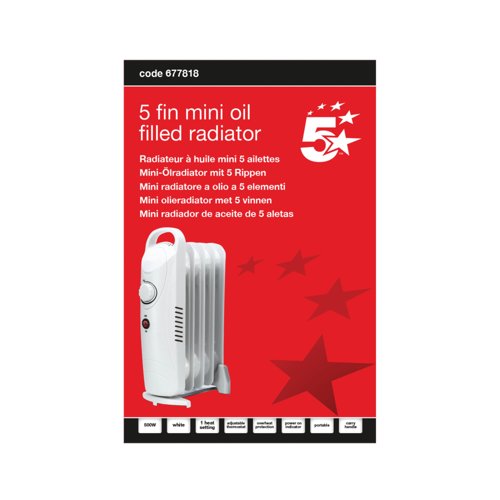 5 Star 5 Fin Mini Oil Filled Radiator 500W White FS677818
