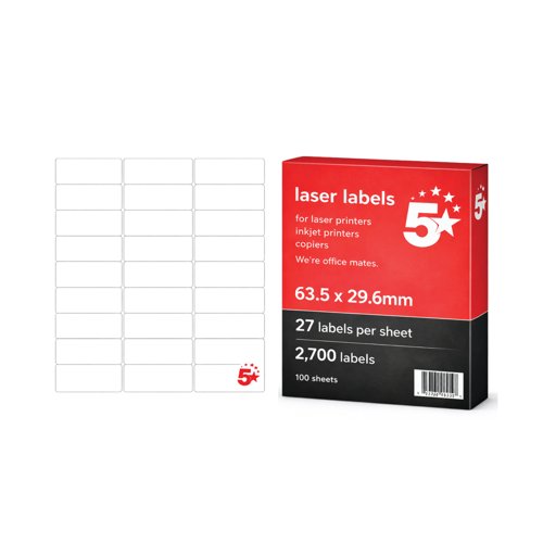 5 Star A4 Mini Sheet Labels 63.5x29.6mm Pack of 2700 FS679600