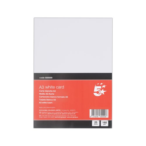 5 Star A3 White Card 160gsm Pack of 25 FS680000