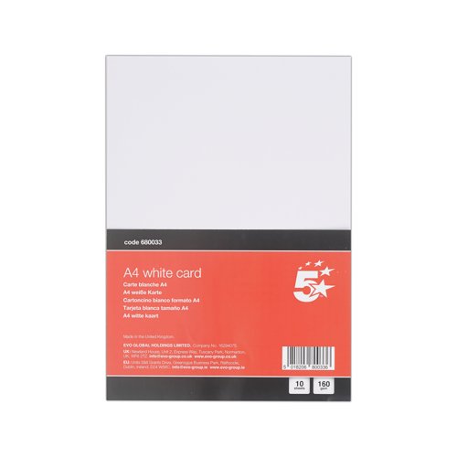 5 Star A4 White Card x10 Cards 120 Cards in Total Pack of 12 FS680033