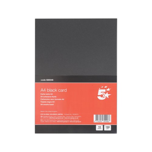 5 Star A4 Black Card x10 Cards 120 Cards in Total Pack of 12 FS680046