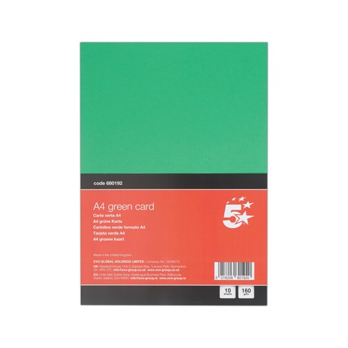 5 Star A4 Green Card x10 Cards 120 Cards in Total Pack of 12 FS680192