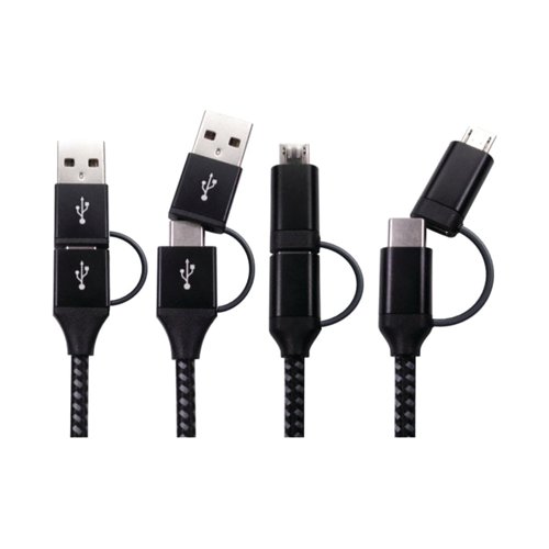 5 Star Braided USB-C/USB-A to USB-C/Micro-B Plug 1m Black FS711308
