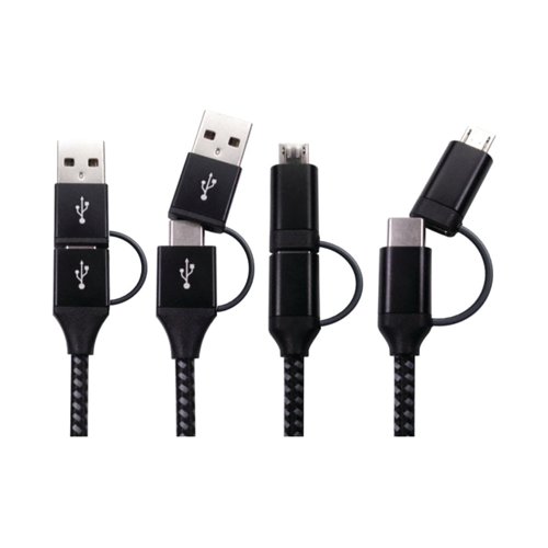 5 Star Braided USB-C/USB-A to USB-C/Micro-B Plug 1.5m Black FS711327