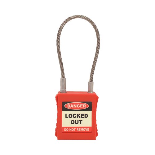 5 Star Safety Padlock with Wire Shackle Red FS712583