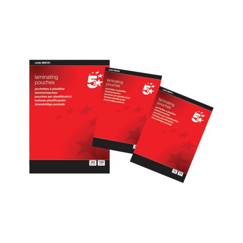 5 Star Office Laminating Pouches 150 Micron A4 Gloss (Pack of 100)