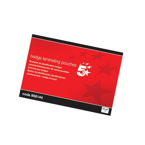 5 Star Office Laminating Pouches 250 Micron Badge Size67X97Mm) Gloss (Pack of 100)