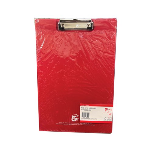 5 Star Office Fold-over Clipboard with Front Pocket Foolscap Red