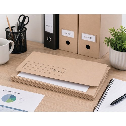 FS913845 5 Star Recycled Half Flap Document Wallet A4 285gsm Capacity 32mm Buff (Pack of 50) 913845