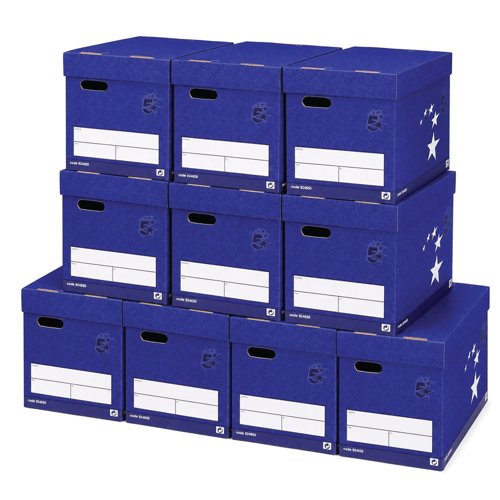FS924650 5 Star Elite Superstrong Archive Storage Box with Lid 313x415x326mm Blue (Pack of 10) 924650