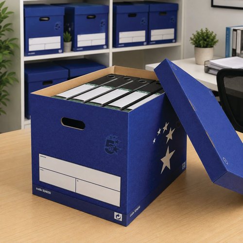 FS924650 5 Star Elite Superstrong Archive Storage Box with Lid 313x415x326mm Blue (Pack of 10) 924650
