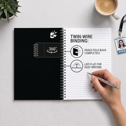 FS930264 5 Star Wirebound Notebook Ruled 80gsm 140 Page A4 Black (Pack of 5) 930264