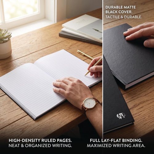 FS930299 5 Star Casebound Notebook 80gsm Ruled 160 Pages A5 Black (Pack of 5) 930299