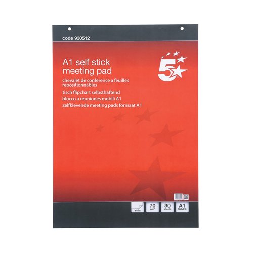 5 Star Office Flipchart Pad Self-adhesive 30 Sheets A1 (Pack of 2)